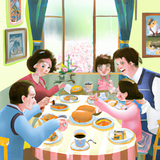 משפחה מאושרת נהנית מארוחת בוקר משותפת בפינת אוכל צימר מקסימה.